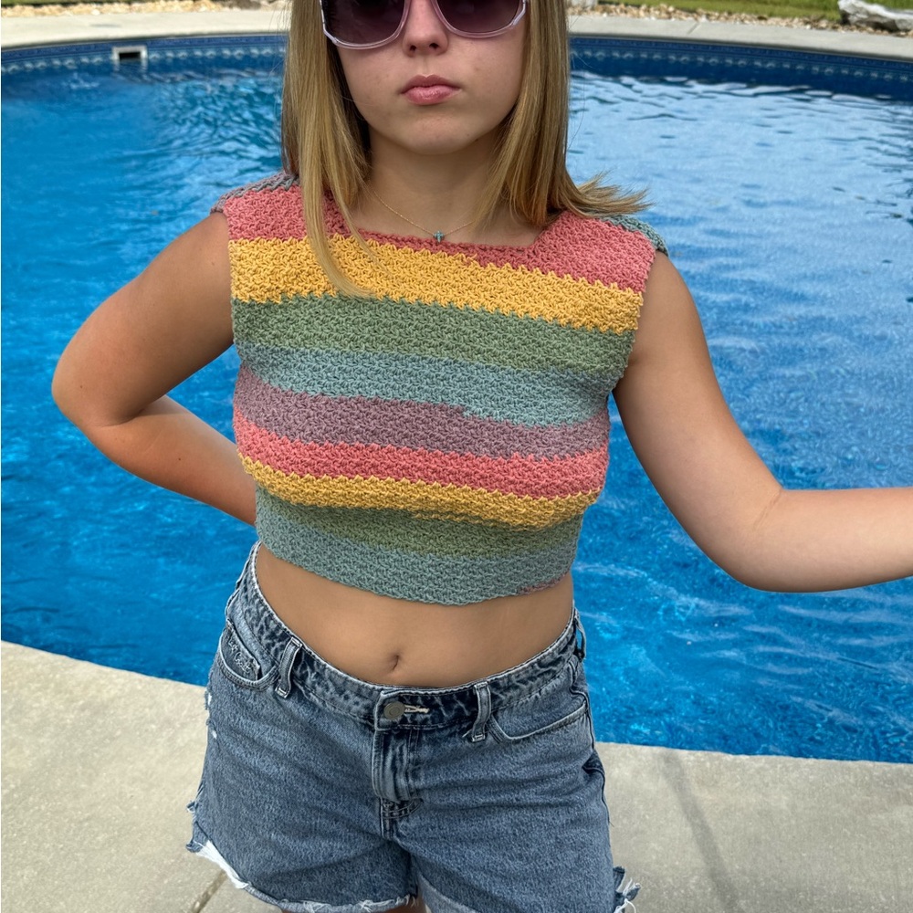 Crocheted Ivy Open Back Textured Top Handmade